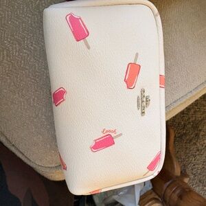 Coach White Leather Wristlet with Pink & Coral Ice Pop Print